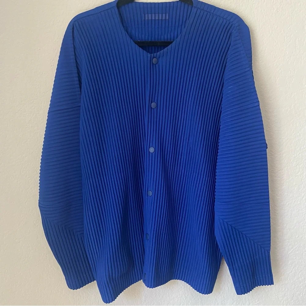Homme Plisse Issey Miyake Blue Cotton Surface Pleated Cardigan Jacket size 4 - Picture 5 of 13